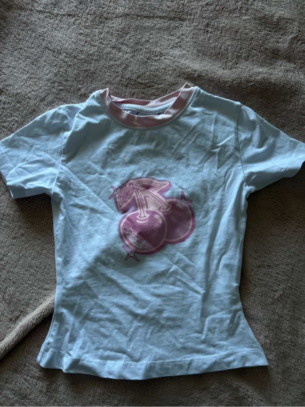 White Short-Sleeve Tee with Pink Cherry Graphic
